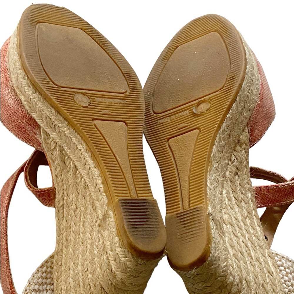 Bettye Muller Coral & Cream Espadrille Wedge Sandals – Summer Chic Platform Heel - Picture 7 of 12